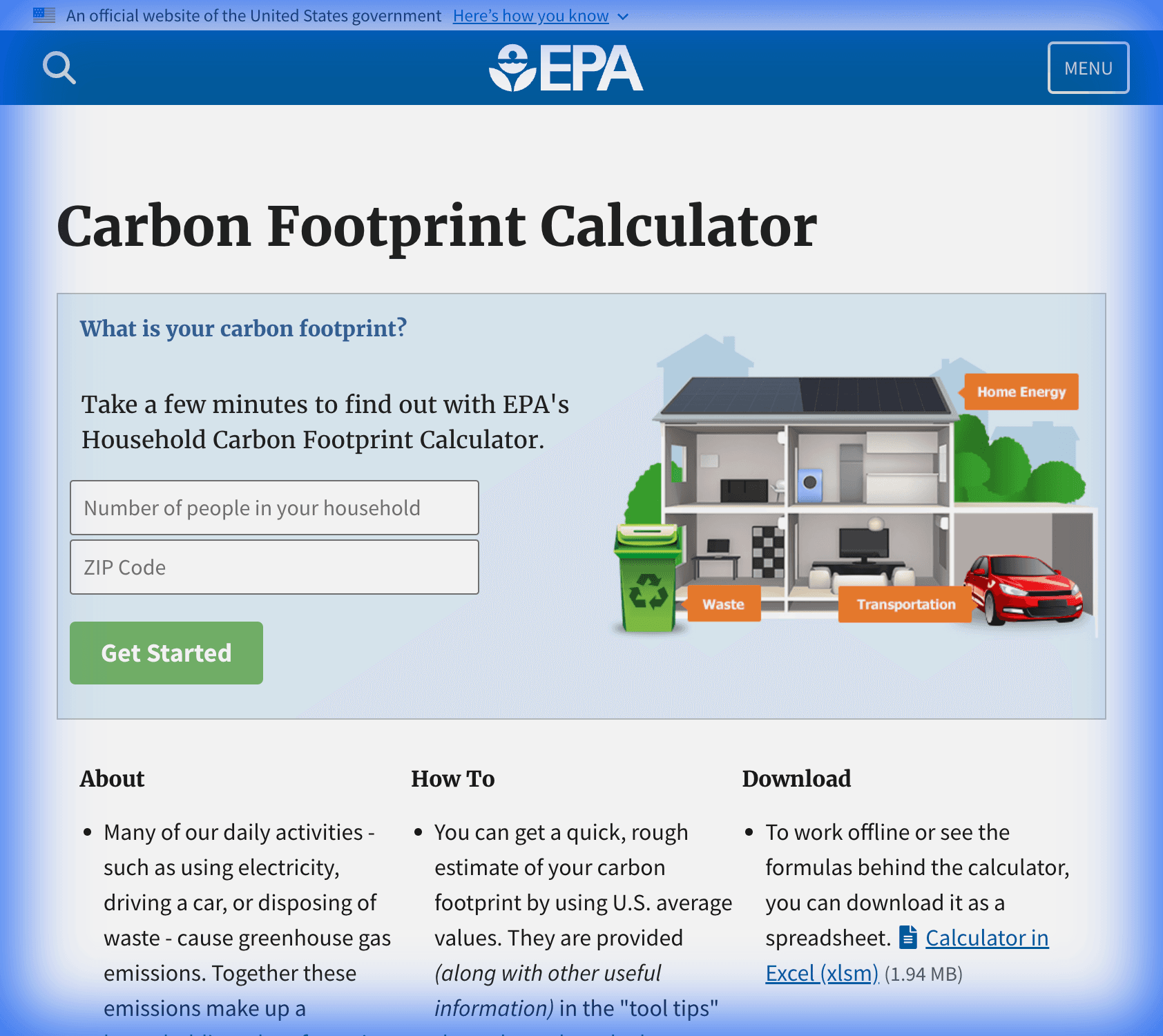 EPA Personal Emissions Calculator